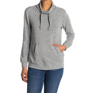 PHILOSOPHY Women's Funnel Sweater Kangaroo Pocket In Heather Charcoal Size M